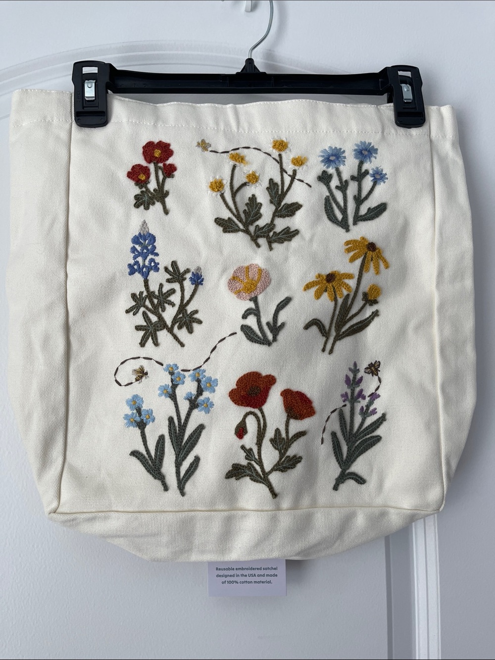 Floral embroidered tote bag